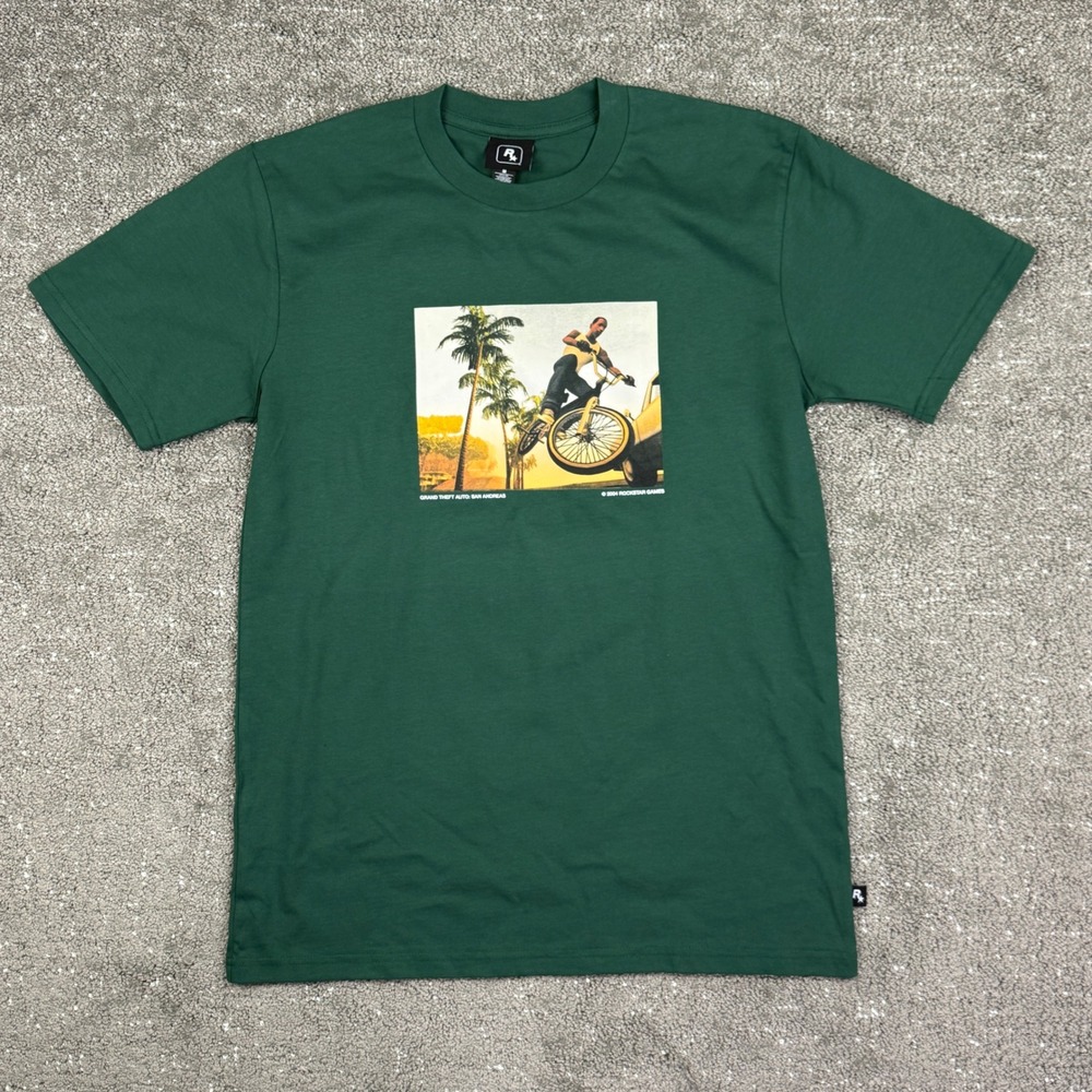 Rockstar Games GTA San Andreas CJ BMX Graphic T Shirt Green Mens Medium M